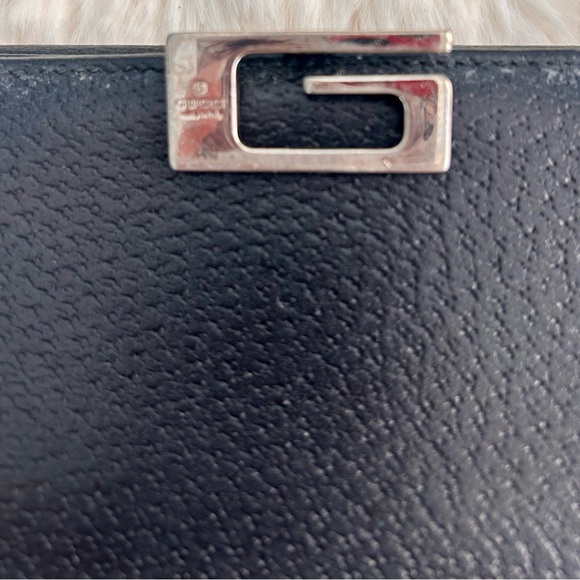 GUCCI Black Lambskin Trifold Long Wallet with Silver G Clasp Vintage - Picture 2 of 13
